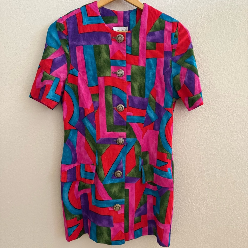 Vintage Geometric Mini Dress/ Top By Jeffrey & Dana Size 9/10